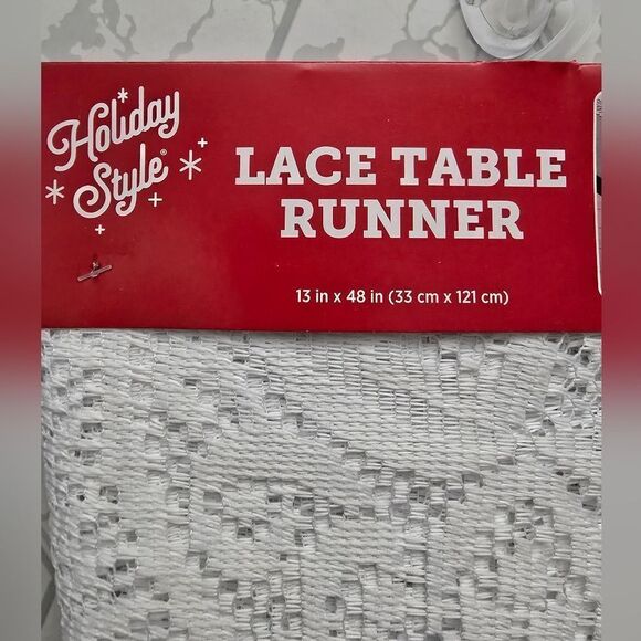 Holiday Vintage Style Christmas White Lace Table Runner, 13" x 48" - Picture 5 of 6